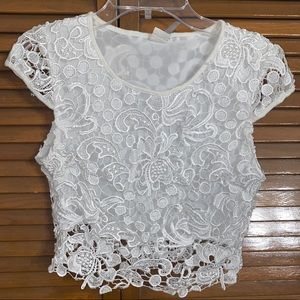 Foral Crochet White Crop Top Size S